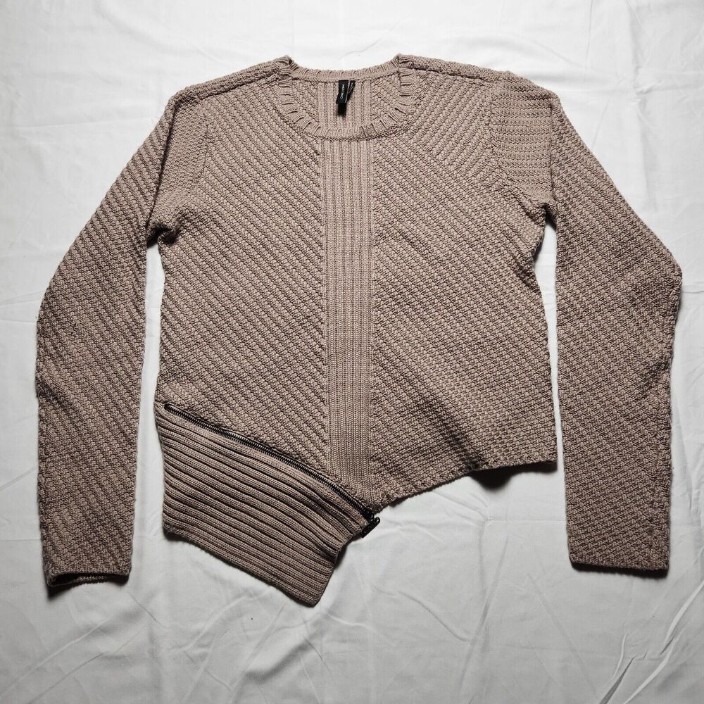 Marciano by Guess Womens Medium Wool Heavy Knit Sweater w/ Zipper Accent Tan